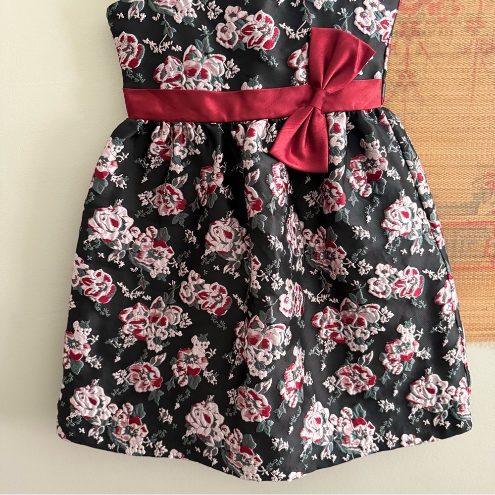 Belle by Badgley Mischka Big Girls Floral Jacquard Bow Waist Dress - Picture 3 of 6
